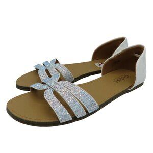 Guess Womens 8 ELIZE Iridescent Rainbow Rhinestone Flat Sandals Faux Leather